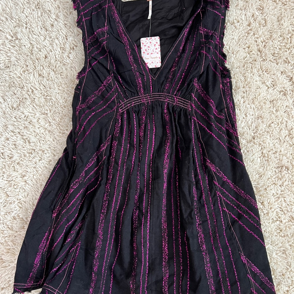 Free people black with pink stitching mini dress